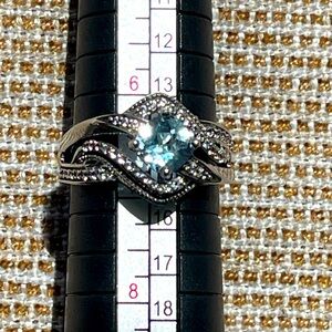 Jane Seymour JWBR 925 Sterling Silver Cushion Cut Blue & White Topaz Ring sz 6.5